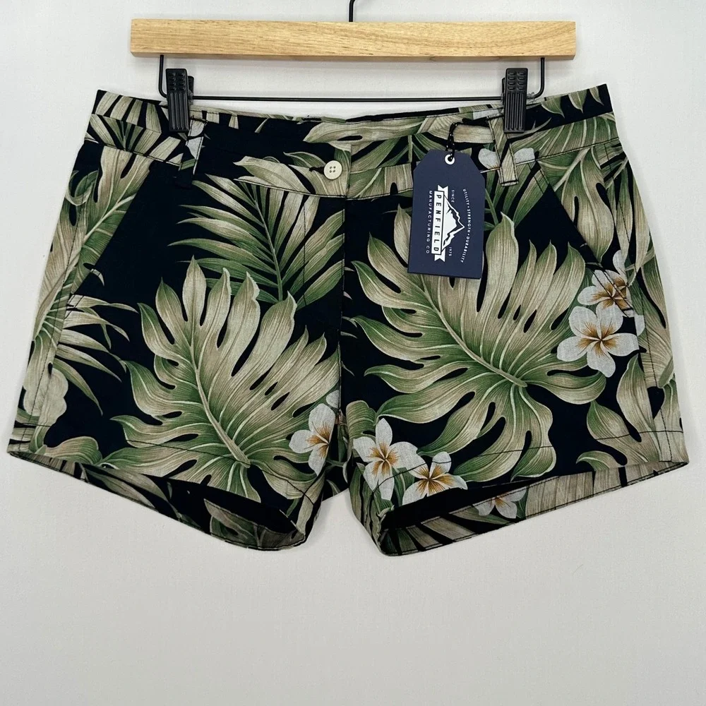 Penfield Truro‎ Shorts Womens M Black Palm Tropical Resort Coastal Summer NWT